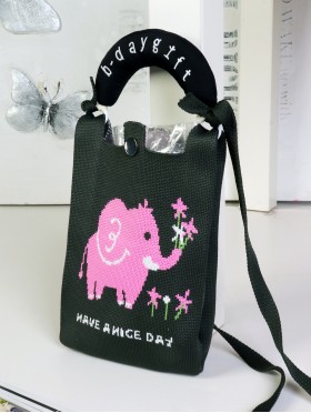 Large Capacity Super Soft Patterned Knitted Cellphone Bag W Strap